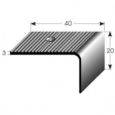 Nerezová schodová hrana 20x40x3 mm, s protiskluzovými drážkami, hraněná,vrtaná