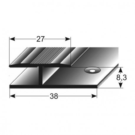 Laminát- přechod jednodílný,27x8,3x38 mm, Aluminium elox., vrtaný