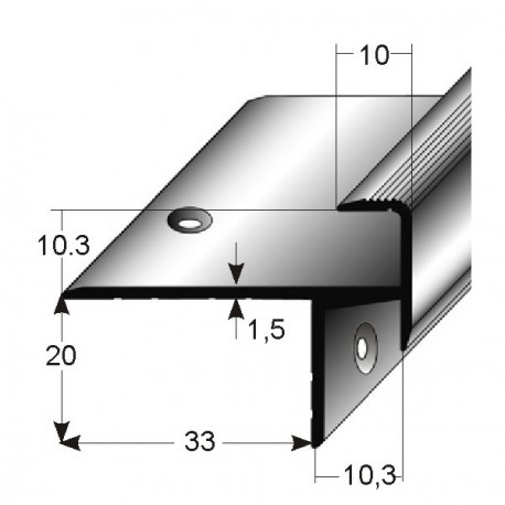 Schodová hrana pro laminát, 20x33x10 mm,Aluminium, 2x vrtaná