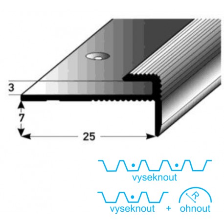 Zásuvný profil 3 mm s nosem, Aluminium elox., vrtaný s SB balením