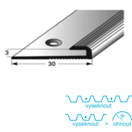 Zásuvný profil 3 mm, Aluminium elox., vrtaný s SB balením