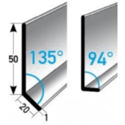 Soklové lišty hliníkové 50 x 20 x 1 mm hraněné na 94° nebo 135°