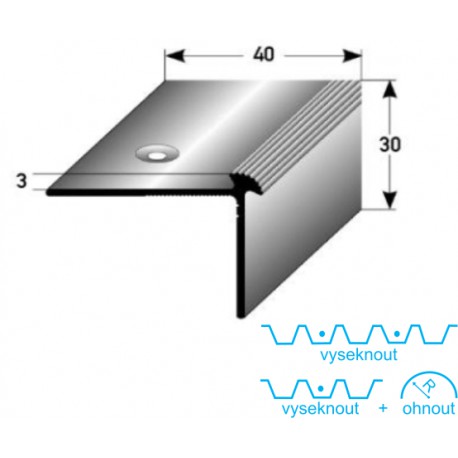 Schodová hrana 40x30x3 mm Aluminium elox., vrtaná s SB balením