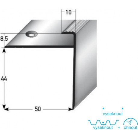 zásuvný profil s velkým nosem pro laminát 8,5 mm,Aluminium, vrtaný s SB balením