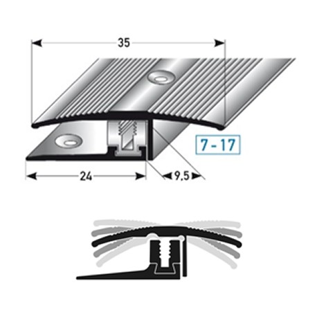 SLP- přechodový profil 35 mm pro laminát/parkety 7 - 17 mm, flexibilní, 3-dílný, hliník, vrtaný
