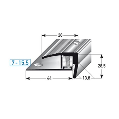 SLP- schodová hrana 28 mm pro laminát/parkety 7 - 15,5 mm, flexibilní, 3-dílný, hliník, vrtaný