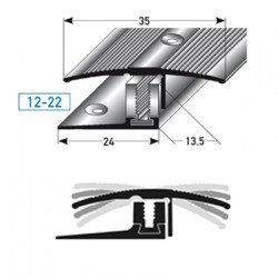 SLP- přechodový profil 35 mm, pro parkety 12 - 22 mm, flexibilní, 3-dílný, hliník, vrtaný