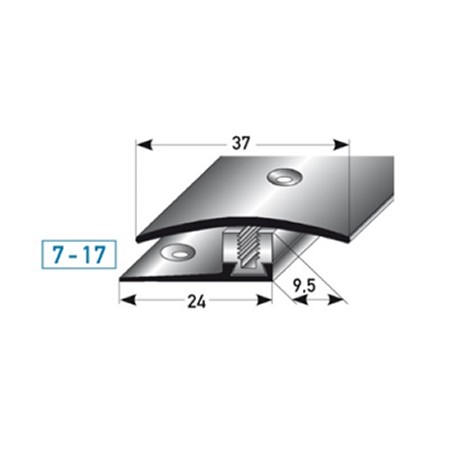 SLP- přechodový profil 37 mm, nerez matný, pro 7 - 17 mm, flexibilní, 3-dílný, vrtaný