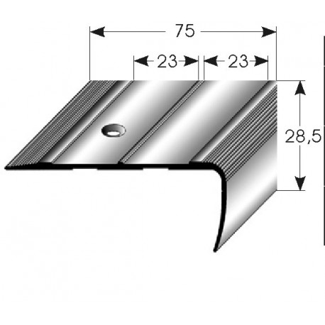 Schodová hrana 75x28,5 mm Aluminium elox., vrtaná